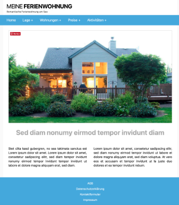 Website Template Ferienwohnung Blue Für Ferienwohnung, Pension: Homepage, Internetseite, Website Blue in HTML, CSS, Javascript und PHP.