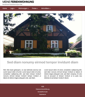 Homepage Vorlage für die Ferienwohnung 'Brown' in HTML, CSS, Javascript und PHP. Website Template Ferienwohnung 'Brown' als HTML Datei