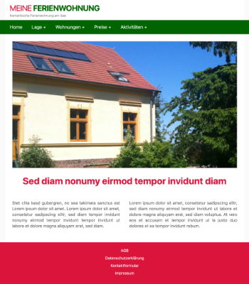 Website Templates: Website Template Ferienwohnung 'Green, Red'. HTML Datei