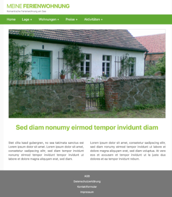 Website Templates: Website Template Ferienwohnung 'Green'. HTML Datei