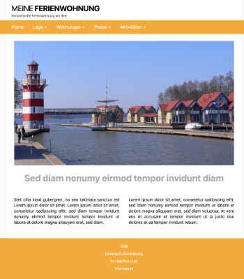 Homepage Vorlage für die Ferienwohnung 'Orange' in HTML, CSS, Javascript und PHP. Website Template Ferienwohnung 'Orange' als HTML Datei