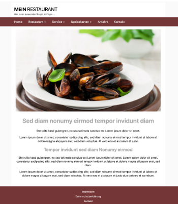 Homepage Vorlage für ein Restaurant 'Brown' in HTML, CSS, Javascript und PHP. Website Template Restaurant 'Brown' als HTML Datei