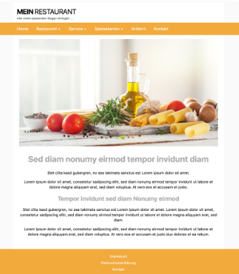Website Template Restaurant Orange Homepage, Website, Internetseite für Gastro, Restaurant Orange in HTML, CSS, Javascript und PHP.