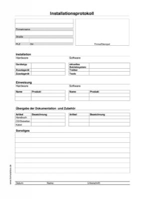 Installationsprotokoll Brotechnik - Installationsprotokoll fr Hardware und Software.