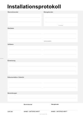 Computer, Technik: Installationsprotokoll Bürotechnik. PDF Datei