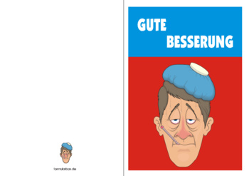 Genesungskarte, Gute Besserung, Fieber. Faltkarte und kleinem Motiv auf der Rückseite. Grußkarte zur Genesung, Fieber als PDF Datei