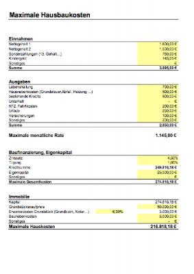 Immobilien: Persönlicher Anschaffungspreis für eine Immobilie (Excel). XLS Datei