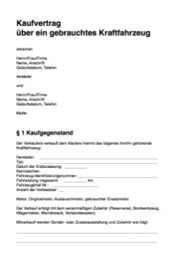 Fahrzeuge, Boote: Kfz-Kaufvertrag, Privat (Word). DOC Datei