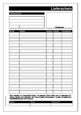 Lieferschein - BlackLine - Vordruck Lieferschein. Lieferschein mit Preisangabe für die einzelnen Positionen.