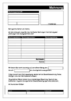 2.Mahnung - BlackLine - Vordruck 2. Mahnung. Mahntext ... leider muten wir feststellen ...