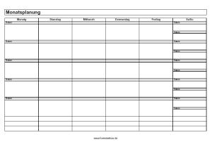 Organisieren, Planen: Monatsplanung, Montag bis Sonntag. PDF Datei