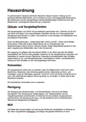 Immobilien: Hausordnung für Mehrfamilienhaus (Word). DOC Datei