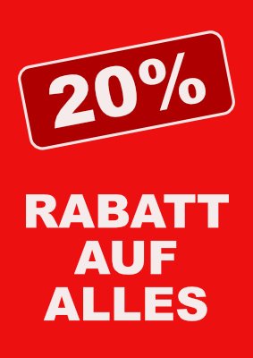 POS, Werbung: Plakat '20% Rabatt auf alles' - XXL-Plakat. PDF Datei