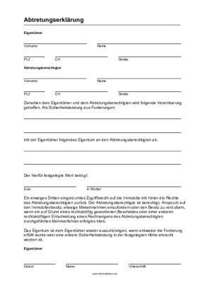 Finanzen: Abtretungserklärung, Eigentum (PDF). PDF Datei