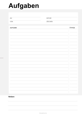 Organisieren, Planen: Aufgabenliste mit Notizen. PDF Datei