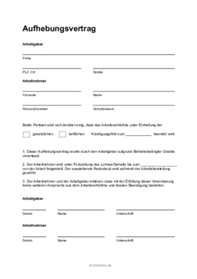 Personal, Bewerber: Aufhebungsvertrag ohne Abfindung (PDF). PDF Datei