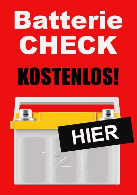 Plakat Batterie Check - XXL-Plakat Werkstatt-Plakat Batterie Check für Kraftfahrzeuge. Für KFZ-Werkstatt oder ...