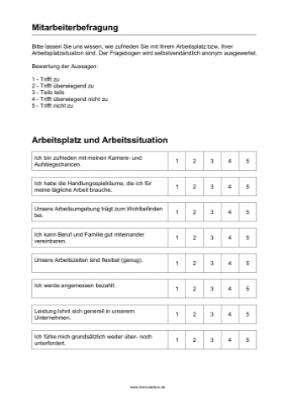 Personal, Bewerber: Mitarbeiterbefragung, Zufriedenheit. PDF Datei