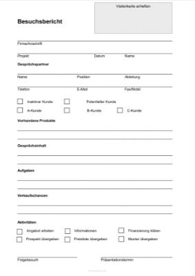 Organisieren, Planen: Besuchsbericht für Außendienst. PDF Datei