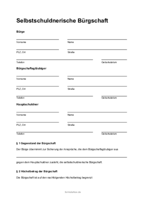 Selbstschuldnerische Burgschaft Pdf Pdf Vorlage Zum Ausdrucken