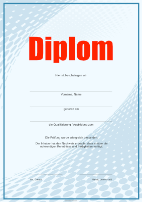 Diplome, Zertifikate: Diplom, modern in Blau und Rot. PDF Datei