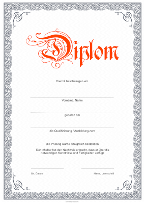 Diplome, Zertifikate: Diplom, klassisch in Rot und Grau. PDF Datei