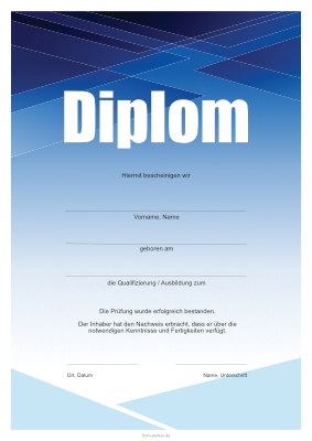 Diplome, Zertifikate: Diplom, modern in Blau und Weiß. PDF Datei