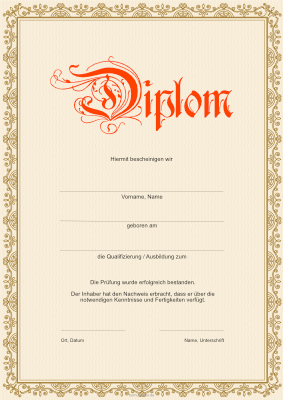 Diplome, Zertifikate: Diplom, klassisch in Gold und Rot. PDF Datei