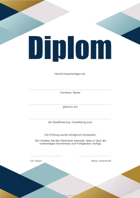 Diplome, Zertifikate: Diplom, modern in Blau und Gold. PDF Datei