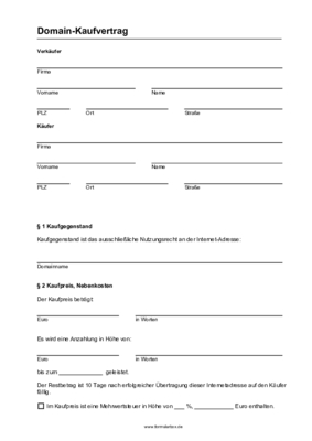 Computer, Technik: Domain Kaufvertrag (PDF). PDF Datei