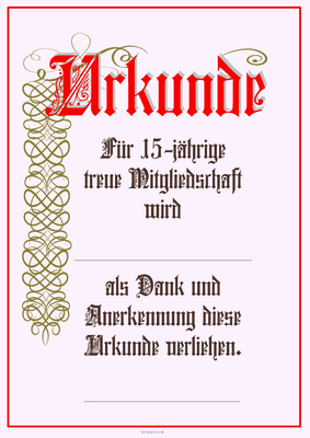 Urkunden Ehrung: Ehrenurkunde für 15-jährige Mitgliedschaft. PDF Datei