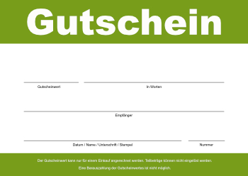 Gutscheine: Einkaufsgutschein (Grün). PDF Datei