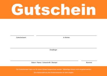 Gutscheine: Einkaufsgutschein (Orange). PDF Datei