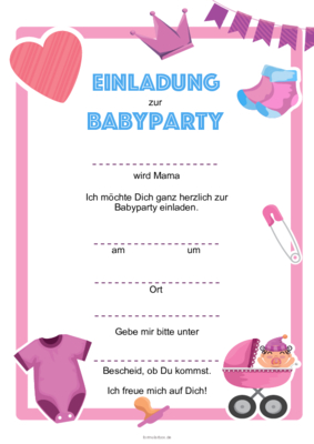 Einladungen: Einladung zur Babyparty (Mädchen). PDF Datei
