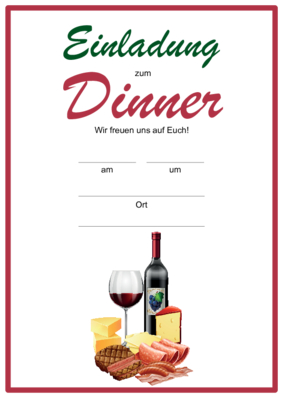 Einladungskarte zu einem Dinner oder Abendessen. Einladung zum Dinner, Esssen als PDF Datei