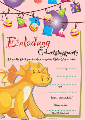 Einladungen: Einladung zum Kinder-Geburtstag, Dino (Gelb). PDF Datei