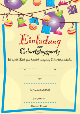 Einladung zum Geburtstag (Wimpel) Einladungskarte, Geburtstagseinladung zur Geburtstagsfeier, Kindergeburtstag Kette mit Wimpeln und Kugeln.