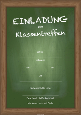 Flyer, Einladung, Einladungskarte zum Klassentreffen. Wandtafel mit Kreideschrift. Einladung zum Klassentreffen (Wandtafel) als PDF Datei