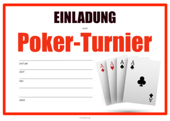 Einladungskarte zum Poker-Turnier. Karte mit vier Assen. Einladung zum Poker-Turnier als PDF Datei