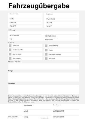 Fahrzeugubergabe Kfz Ubergabeprotokoll Pdf Vorlage Zum Ausdrucken