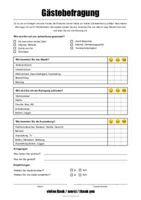 Gästebefragung Ferienwohnung, Pension Formular, Vordruck zur Gästebfragung für Pension, Ferienwohnug oder FeWo.