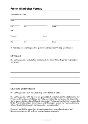 Personal, Bewerber: Freier Mitarbeiter Vertrag (PDF). PDF Datei