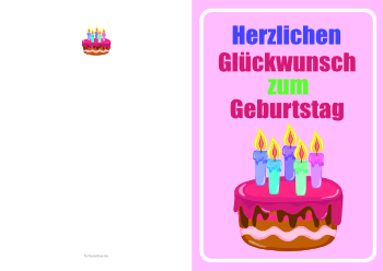 Grußkarten: Geburtstagskarte, Geburtstagstorte mit 5 Kerzen. PDF Datei