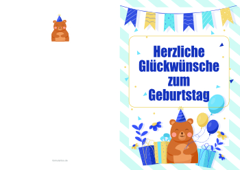 Grußkarten: Geburtstagskarte, Bär, Blau. PDF Datei