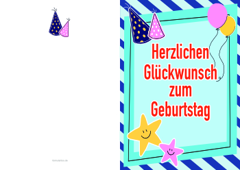 Grußkarten: Geburtstagskarte, Blau, Ballons. PDF Datei
