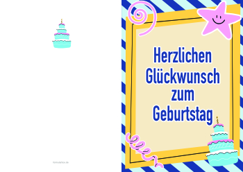 Grußkarten: Geburtstagskarte, Blau, Torte. PDF Datei
