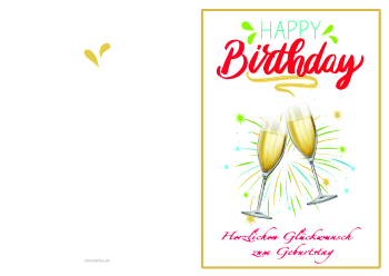 Grußkarten: Geburtstagskarte, Champagnergläser. PDF Datei