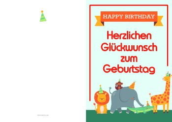 Grußkarten: Geburtstagskarte, Tiere. PDF Datei