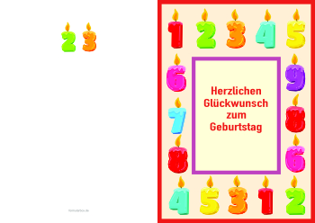 Grußkarten: Geburtstagskarte, Zahlen. PDF Datei