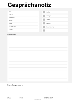 Organisieren, Planen: Notiz: Gesprächsnotiz. PDF Datei